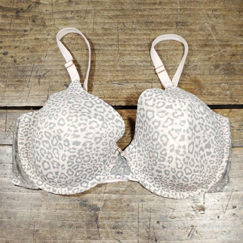 Maidenform Bra 38DD Animal Leopard Print Underwire Pink Gray